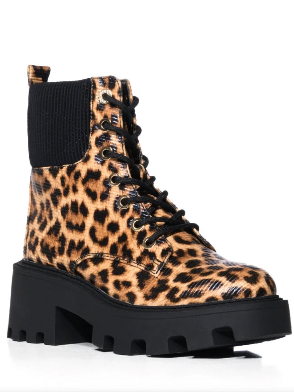 AZALEA WANG ESPECIAL LEOPARD LACE-UP PLATFORM COMBAT BOOTIES SZ 7.5 NEW - Picture 3 of 10